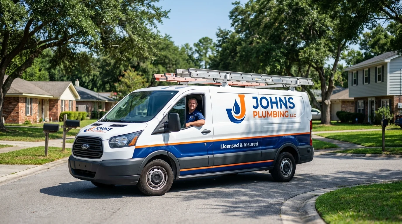 Johns Plumbing LLC service van in Bedford Hills, NY