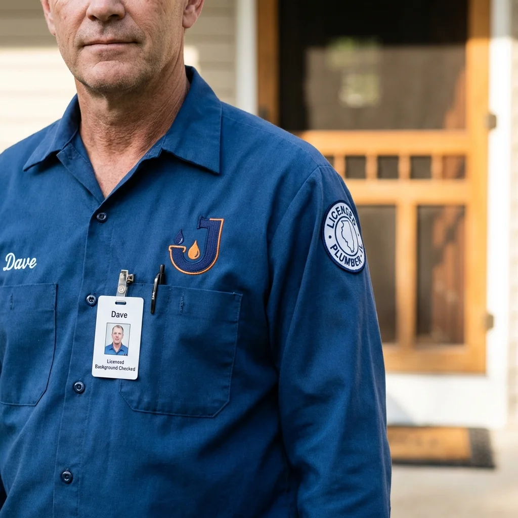 Licensed plumber showing ID badge in Bedford Hills, NY