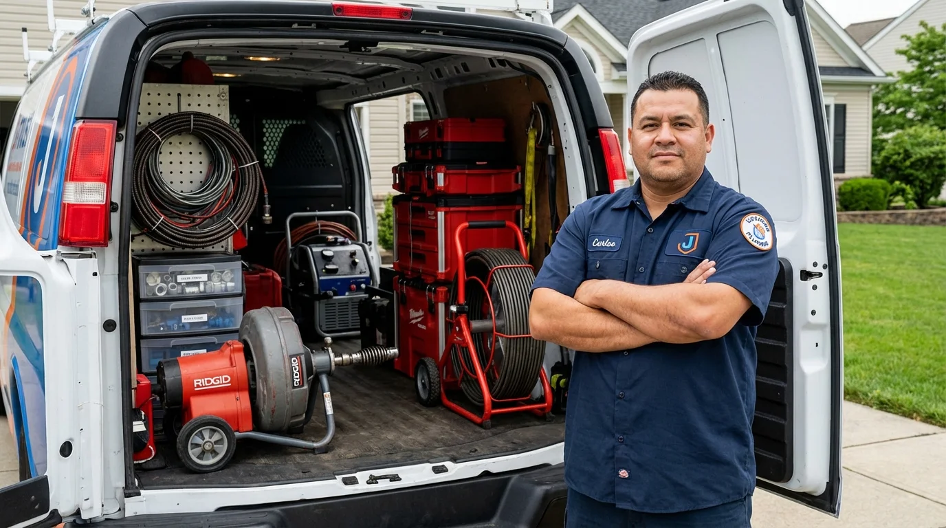 Professional drain cleaning equipment and Johns Plumbing LLC plumber in Bedford Hills