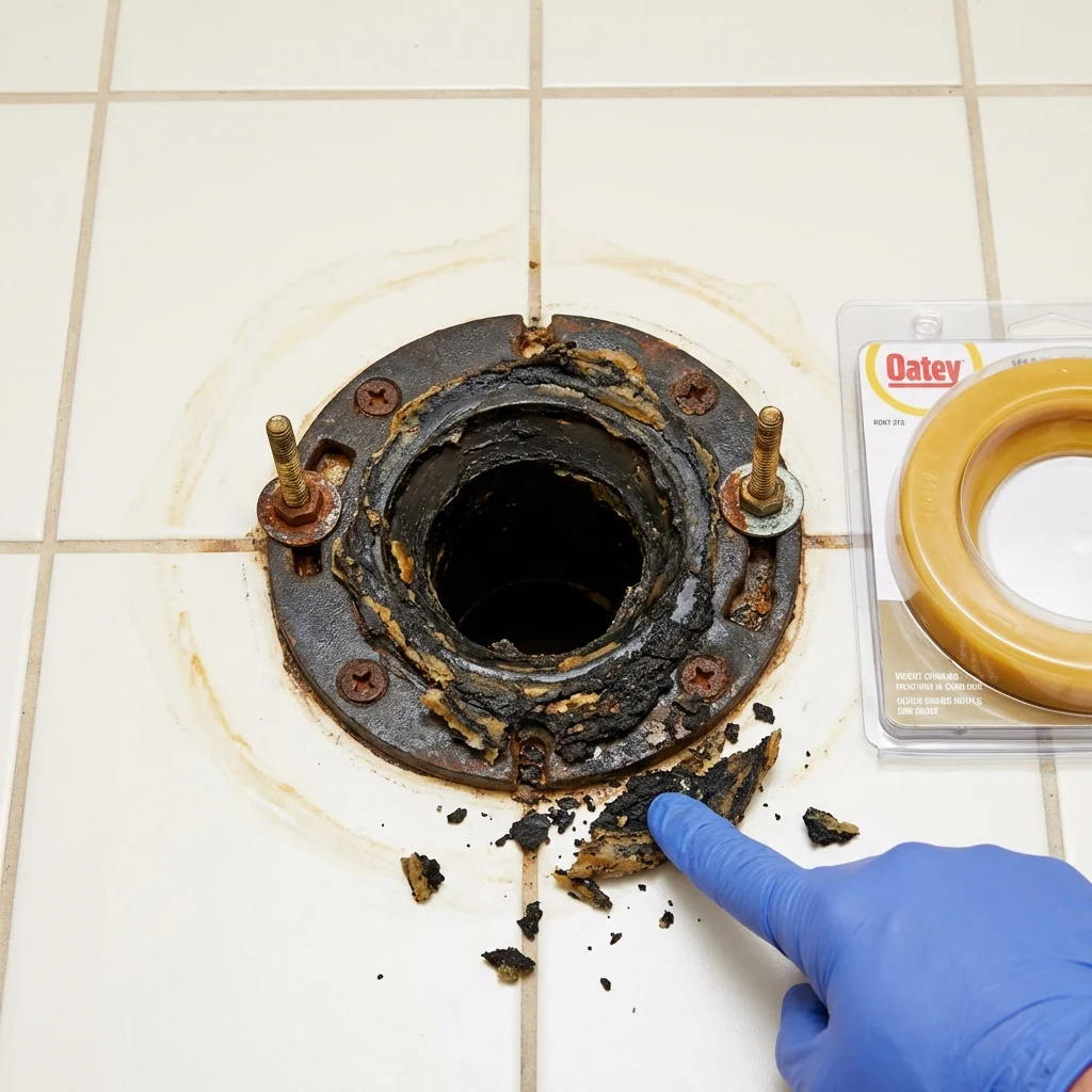 Failed wax ring showing water seepage at the base of a toilet in a Bedford Hills, NY home