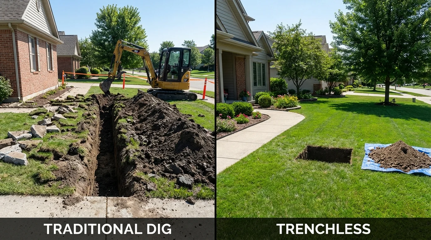 Trenchless sewer repair with minimal yard damage versus traditional excavation in Bedford Hills, NY